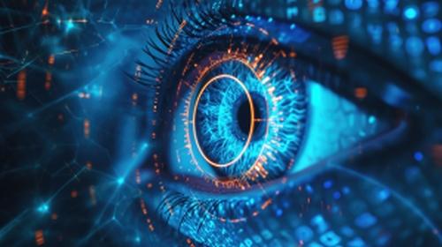 Technologie de sécurité numérique avec œil futuriste.