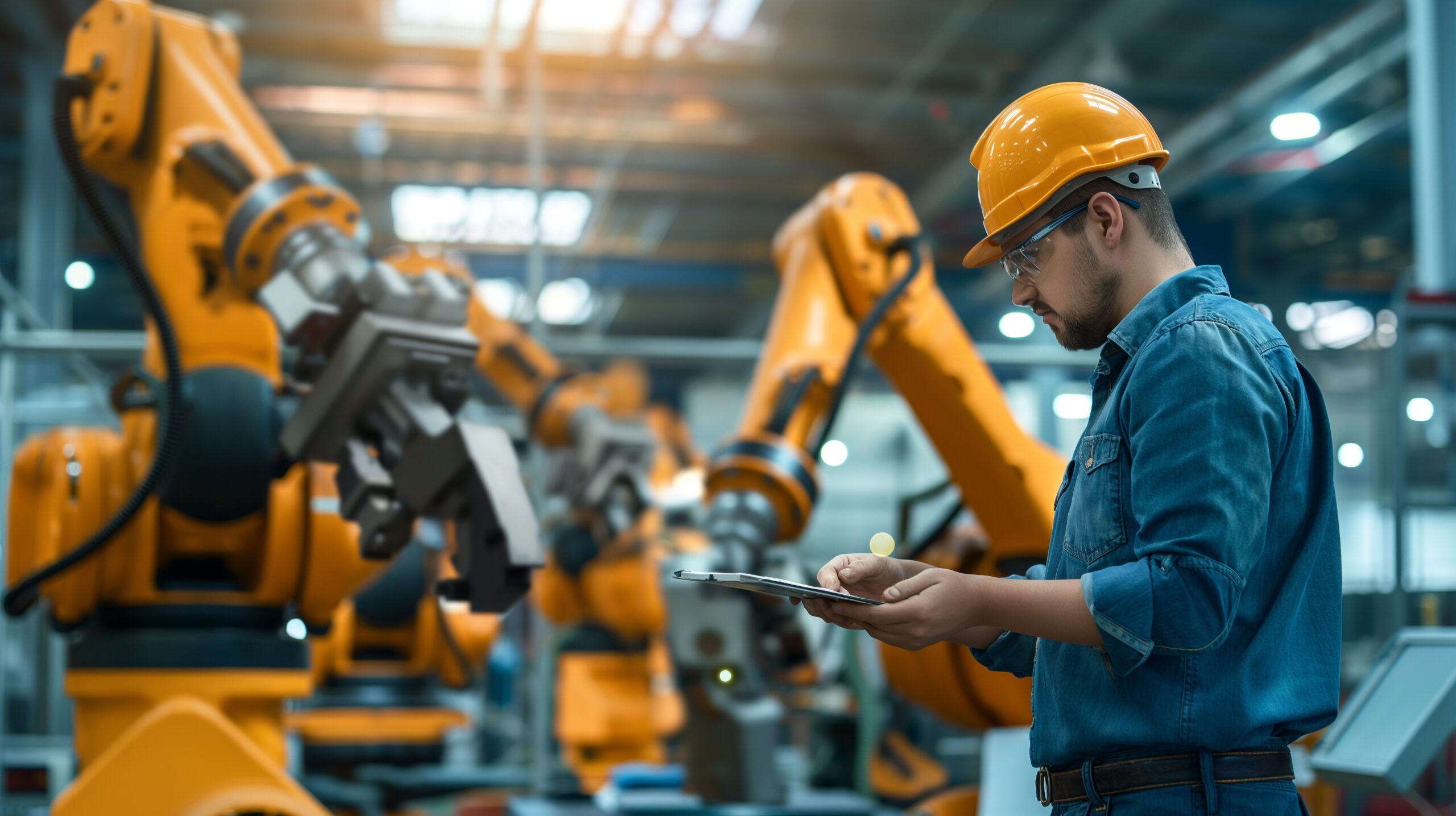 ingénieur et robots en action dans une usine intelligente