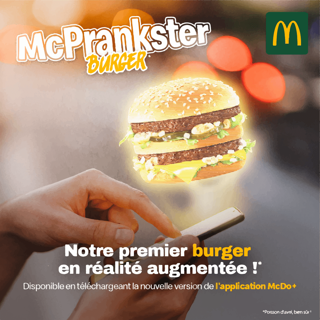 Publicité burger virtuel McDonald's avec application mobile.