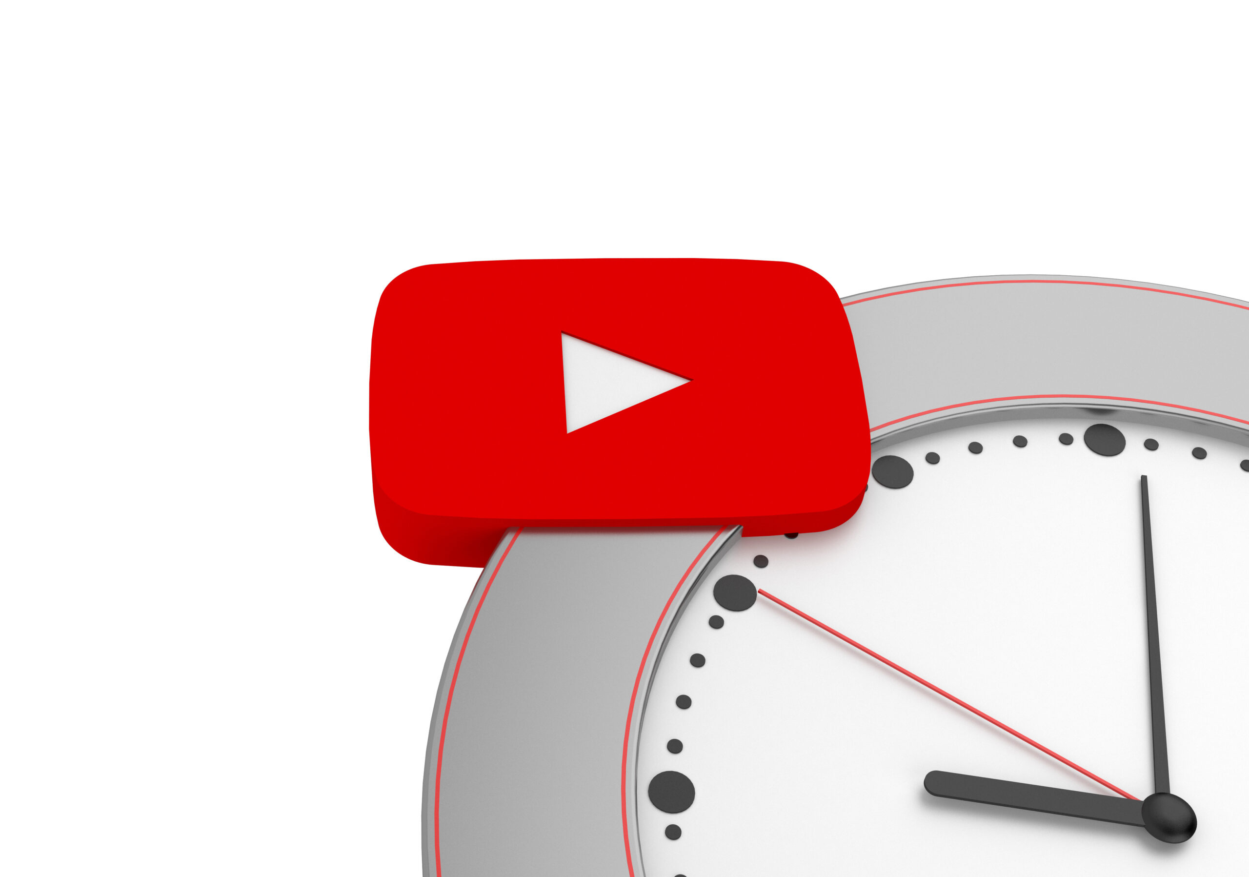 Logo YouTube fusionné avec une horloge analogique, symbolisant la gestion du temps et des médias.